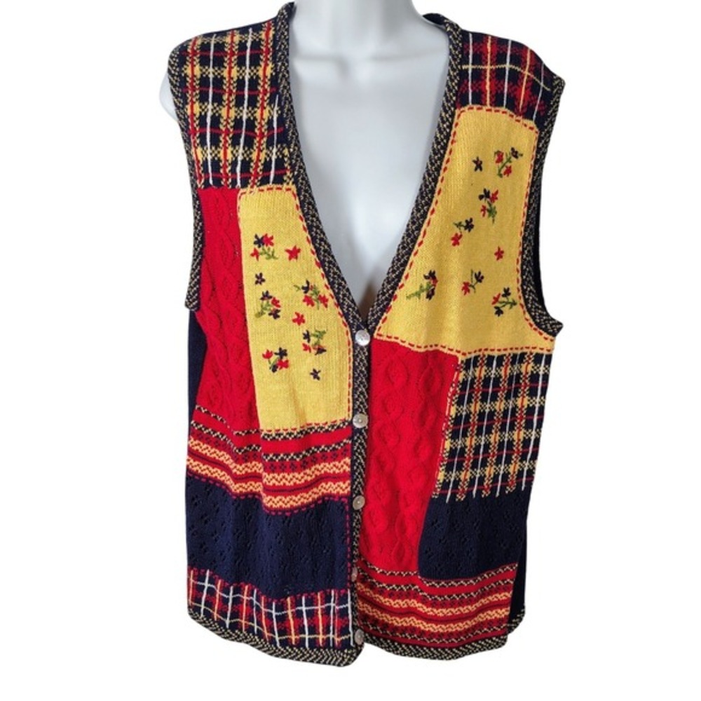 Jantzen Vintage Patchwork Floral‎ Sweater Vest L cottagecore granny fall 90s